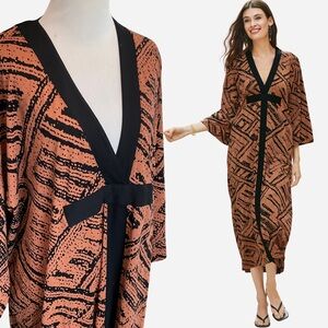 Peruvian Connection Gavina Midi Dress Black Brown Long Sleeve M/L